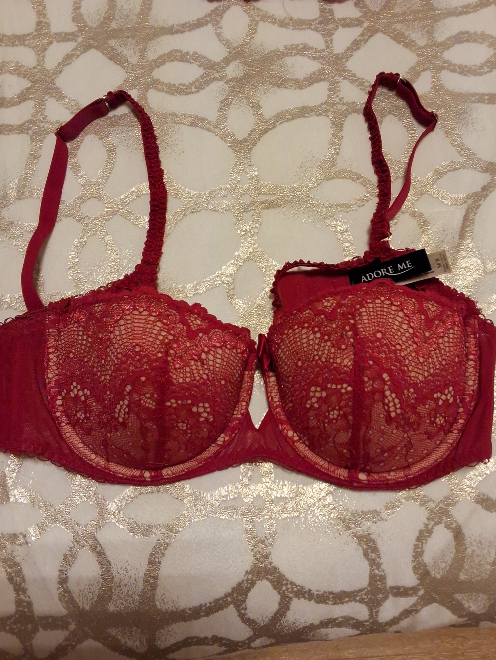 Adore Me Red Lace Balconette Underwire Bra